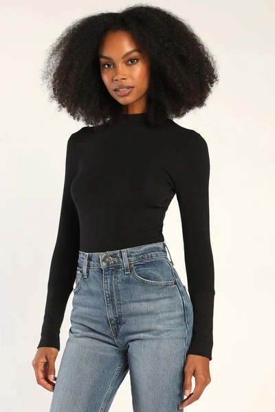 Shop Free People The Rickie Black Ribbed Mock Neck Long Sleeve Top