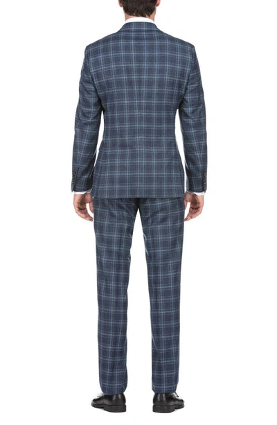 English Laundry 4-piece Trim Fit Double Breasted Plaid Jacket & Pants Suit Set In Blue