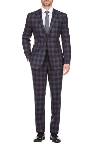 Shop English Laundry Plaid Two Button Notch Lapel Wool Blend Trim Fit Suit In Burgundy