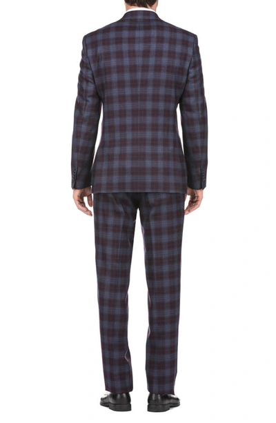 English Laundry Plaid Two Button Notch Lapel Wool Blend Trim Fit Suit In Burgundy