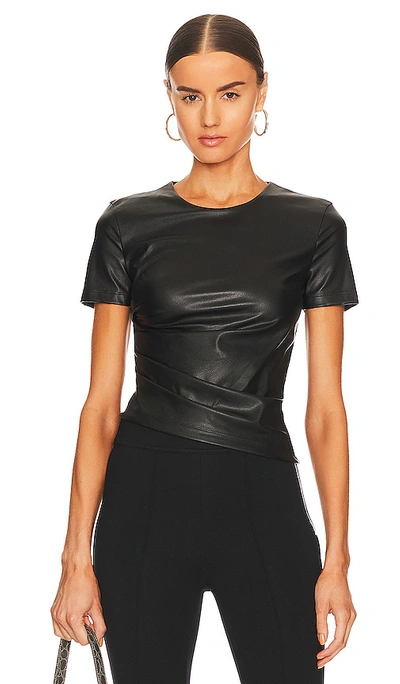 Shop Helmut Lang Faux Leather Twist Short Sleeve Top In Black