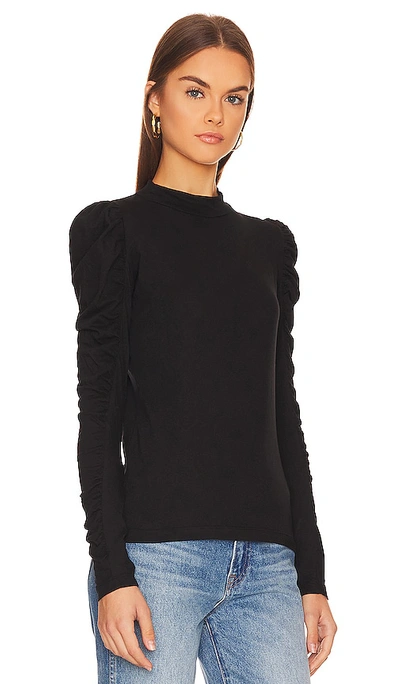 Bobi Side Shirred Crewneck Long Sleeve Tee In Black In Black