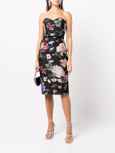 Marchesa Notte Floral Fil Coupã Tea-length Gown In Black