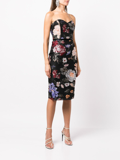 Marchesa Notte Floral Fil Coupã Tea-length Gown In Black