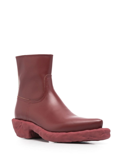 Camperlab Leather Ankle Boots In Red