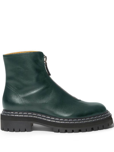 30mm Lug Sole Leather Combat Boots In Dark Green