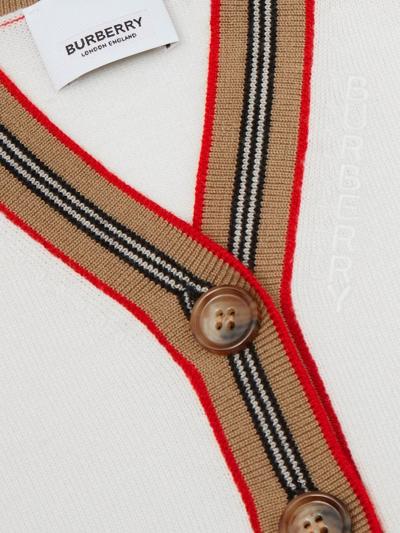 Shop Burberry Icon Stripe-trim Wool Cardigan In Weiss