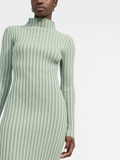 Shop There Was One Mock-neck Ribbed-knit Dress In Green