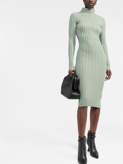 Shop There Was One Mock-neck Ribbed-knit Dress In Green