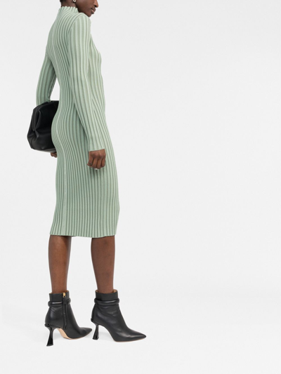 Shop There Was One Mock-neck Ribbed-knit Dress In Green