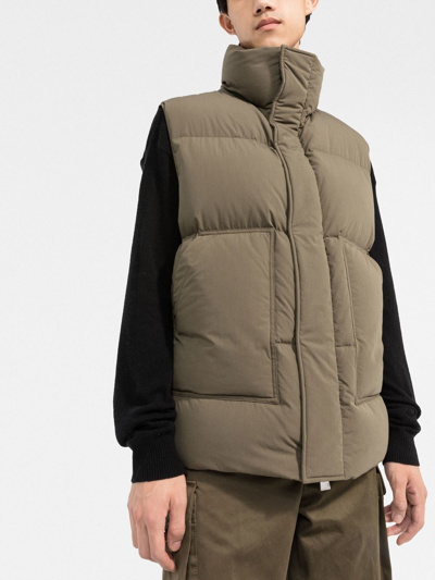 Shop There Was One Zip-up Logo-print Puffer Vest In Green
