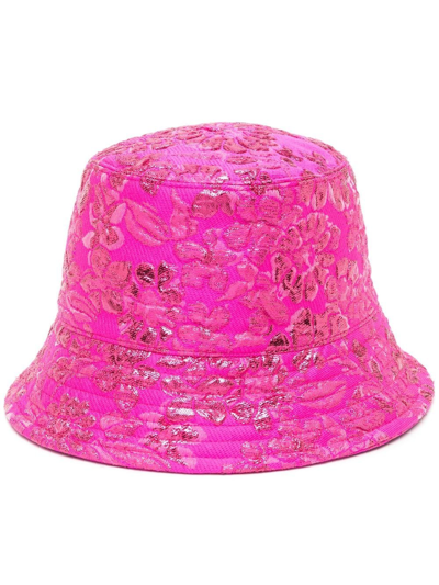 Shop Valentino Floral-jacquard Bucket Hat In Rosa
