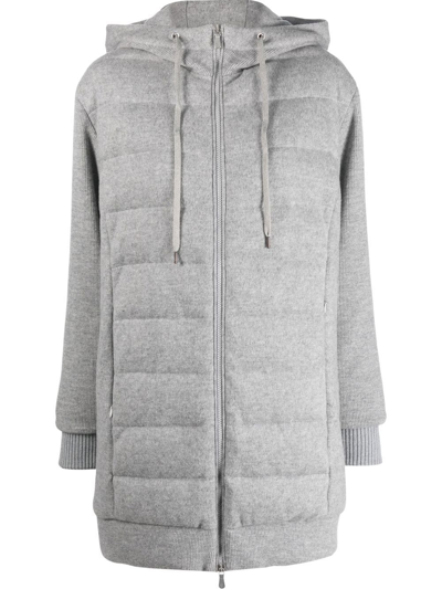 Shop Eleventy Bimateric Feather-down Cashmere Padded Coat In Grey