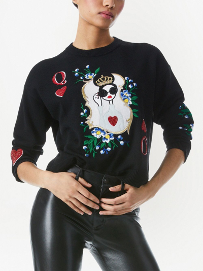 Shop Alice And Olivia Gleeson Embroidered Crew-neck Jumper In Schwarz