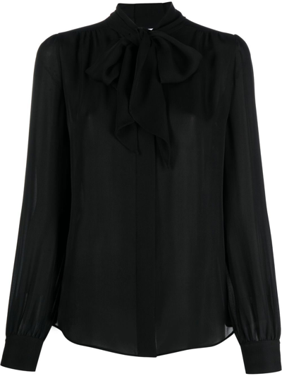 Shop Moschino Pussy-bow Silk Shirt In Schwarz