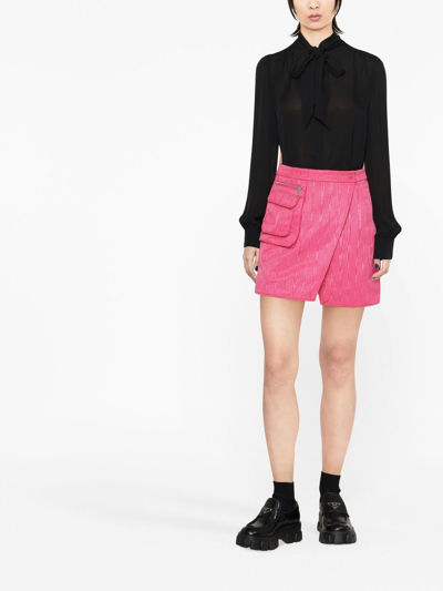 Moschino Long-sleeved Silk Shirt In Schwarz