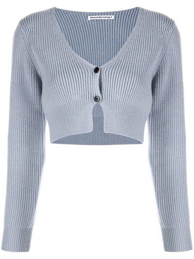 Shop Alexander Wang Ribbed-knit Cropped Cardigan In Grey