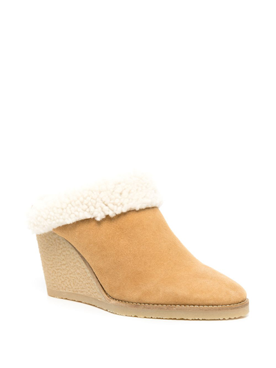 Shop Isabel Marant Shearling Wedge Mules In Braun