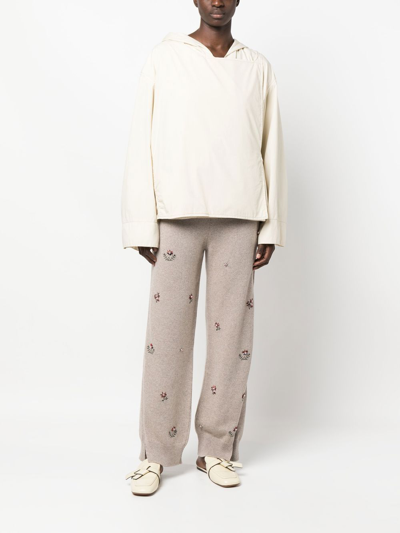 Shop Barrie Floral-embroidered Cashmere Trousers In Nude