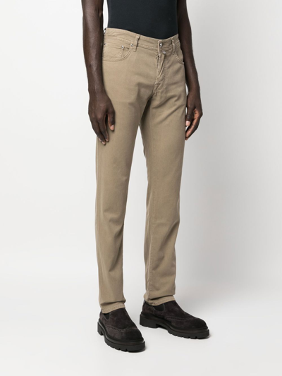 Jacob Cohen Straight-leg Mid Rise Trousers In Braun