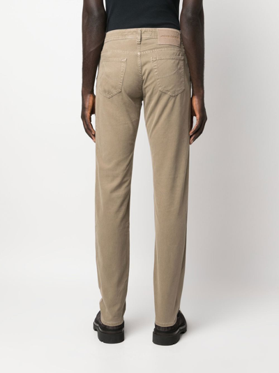 Jacob Cohen Straight-leg Mid Rise Trousers In Braun