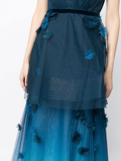 Shop Marchesa Notte Floral-appliqué Ombré-effect Gown In Blau