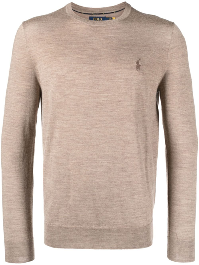 Shop Polo Ralph Lauren Embroidered-pony Knit Jumper In Braun