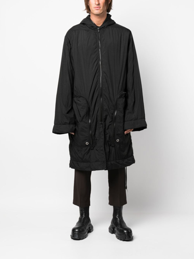 Rick Owens Drkshdw Hooded Quilted Coat In Schwarz