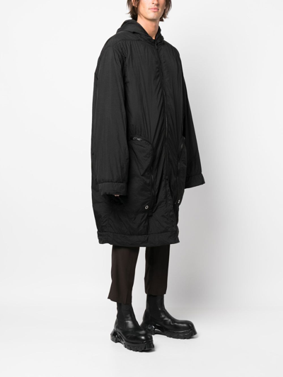 Rick Owens Drkshdw Hooded Quilted Coat In Schwarz