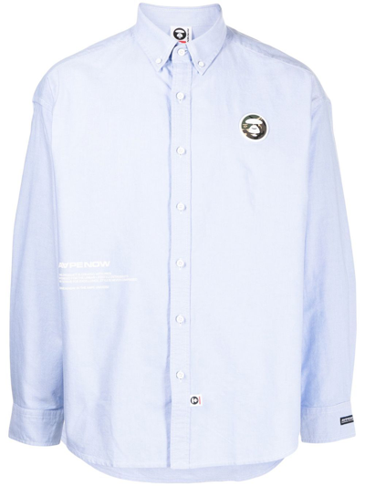 Shop Aape By A Bathing Ape Logo-patch Button-down Shirt In Blau
