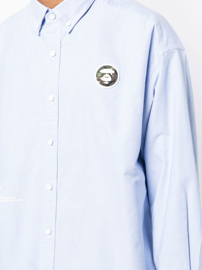 Shop Aape By A Bathing Ape Logo-patch Button-down Shirt In Blau