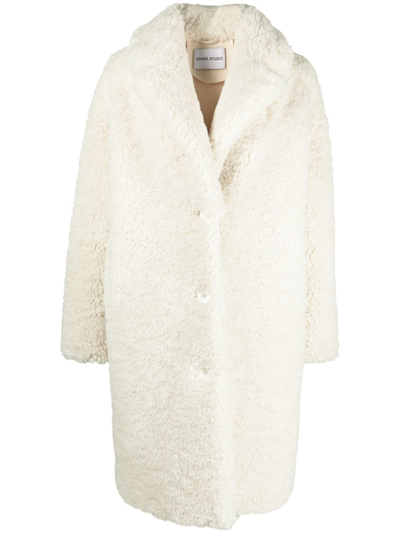 Shop Stand Studio Faux-shearling Button-front Coat In Weiss