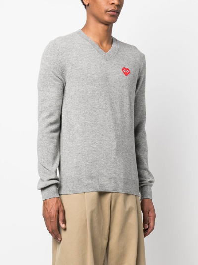 Comme Des Garçons Play V-neck Wool Jumper In Grau