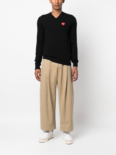 Comme Des Garçons Play Emblem Rhinestone-heart Sweater In Schwarz