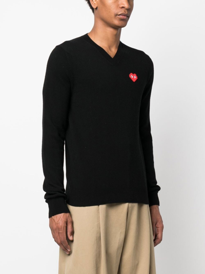 Comme Des Garçons Play Emblem Rhinestone-heart Sweater In Schwarz