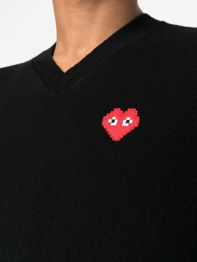 Comme Des Garçons Play Emblem Rhinestone-heart Sweater In Schwarz