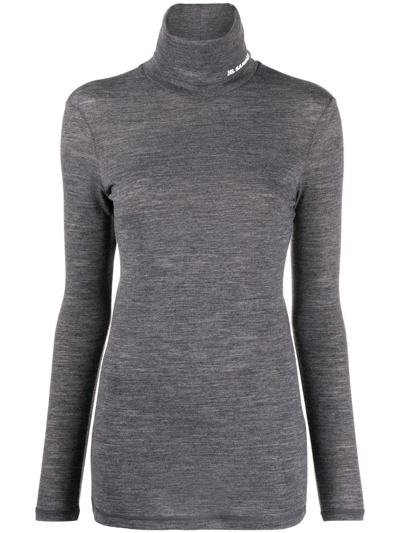 Shop Jil Sander Logo-print Roll-neck Top In Grey