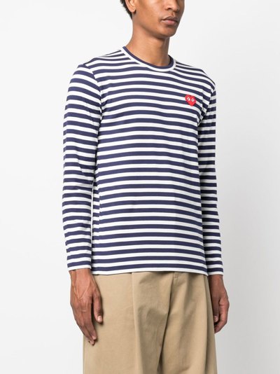 Shop Comme Des Garçons Play Stripe-pattern Cotton T-shirt In Blau
