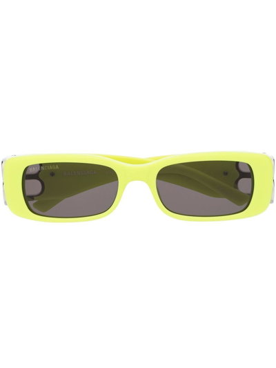 Balenciaga Logo-plaque Rectangle-frame Sunglasses In Gelb