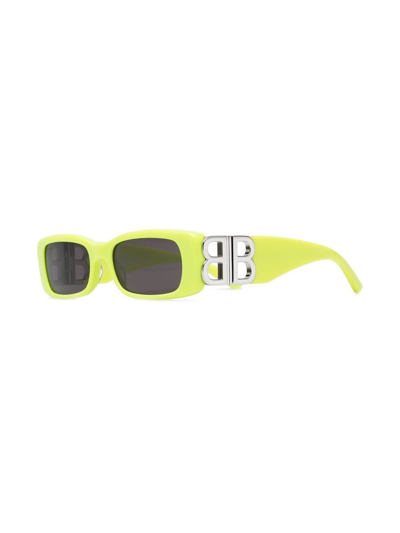 Balenciaga Logo-plaque Rectangle-frame Sunglasses In Gelb