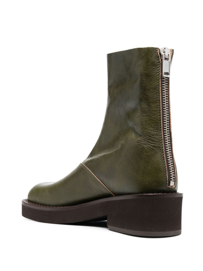 Shop Mm6 Maison Margiela Zip-up Leather Ankle Boots In Grün