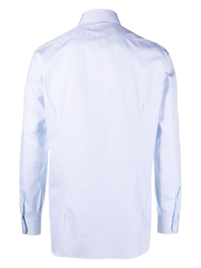 Shop Barba Cotton Long-sleeve Shirt In Blau