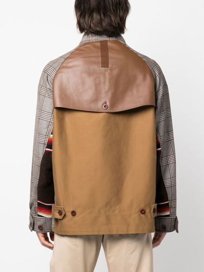 Pre-owned Junya Watanabe Panelled Check-print Jacket In Braun