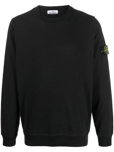 Shop Stone Island Sleeve-patch Crew-neck Sweatshirt In Schwarz