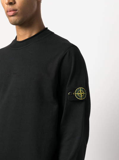 Shop Stone Island Sleeve-patch Crew-neck Sweatshirt In Schwarz