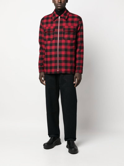 Shop Apc Plaid Zip-front Shirt Jacket In Rot