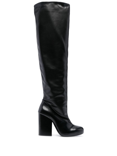 Shop Lemaire Knee-length Polished-finish Boots In Schwarz