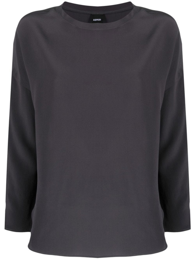 Shop Aspesi Crew Neck Long-sleeved Silk Top In Grau
