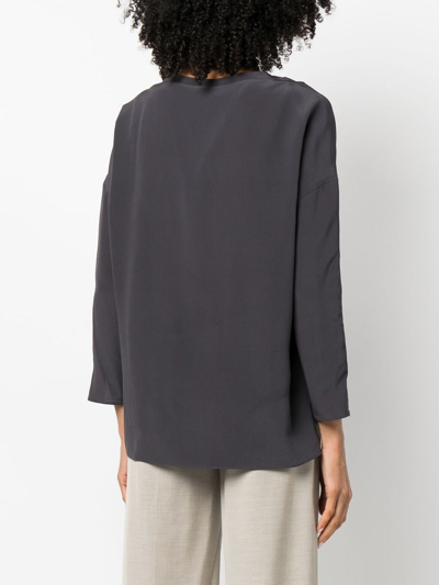 Shop Aspesi Crew Neck Long-sleeved Silk Top In Grau