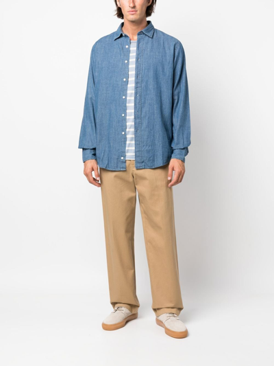Shop Aspesi Long-sleeve Denim Shirt In Blau